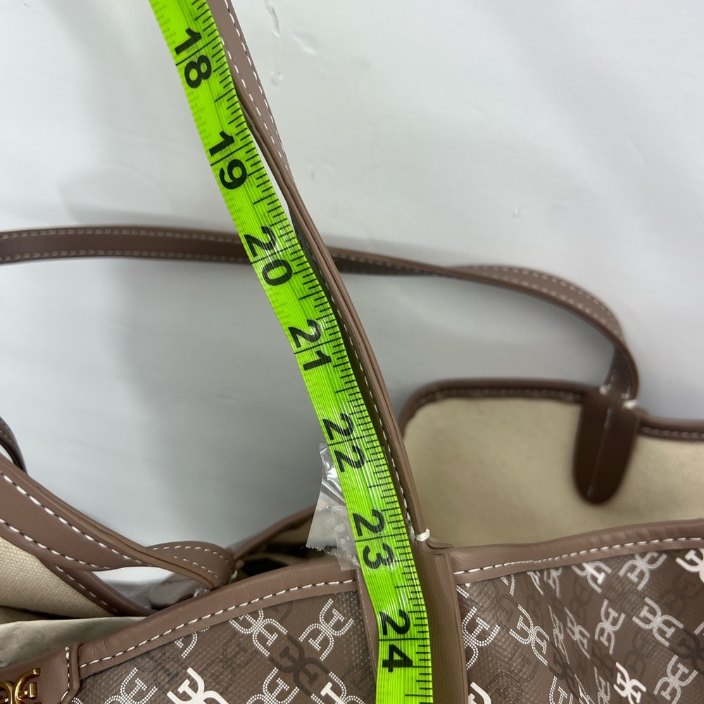 SAM EDELMAN HARPER MONOGRAM SHOPPER TOTE WITH SMALL POUCH, TAUPE COLOR - Picture 16 of 17